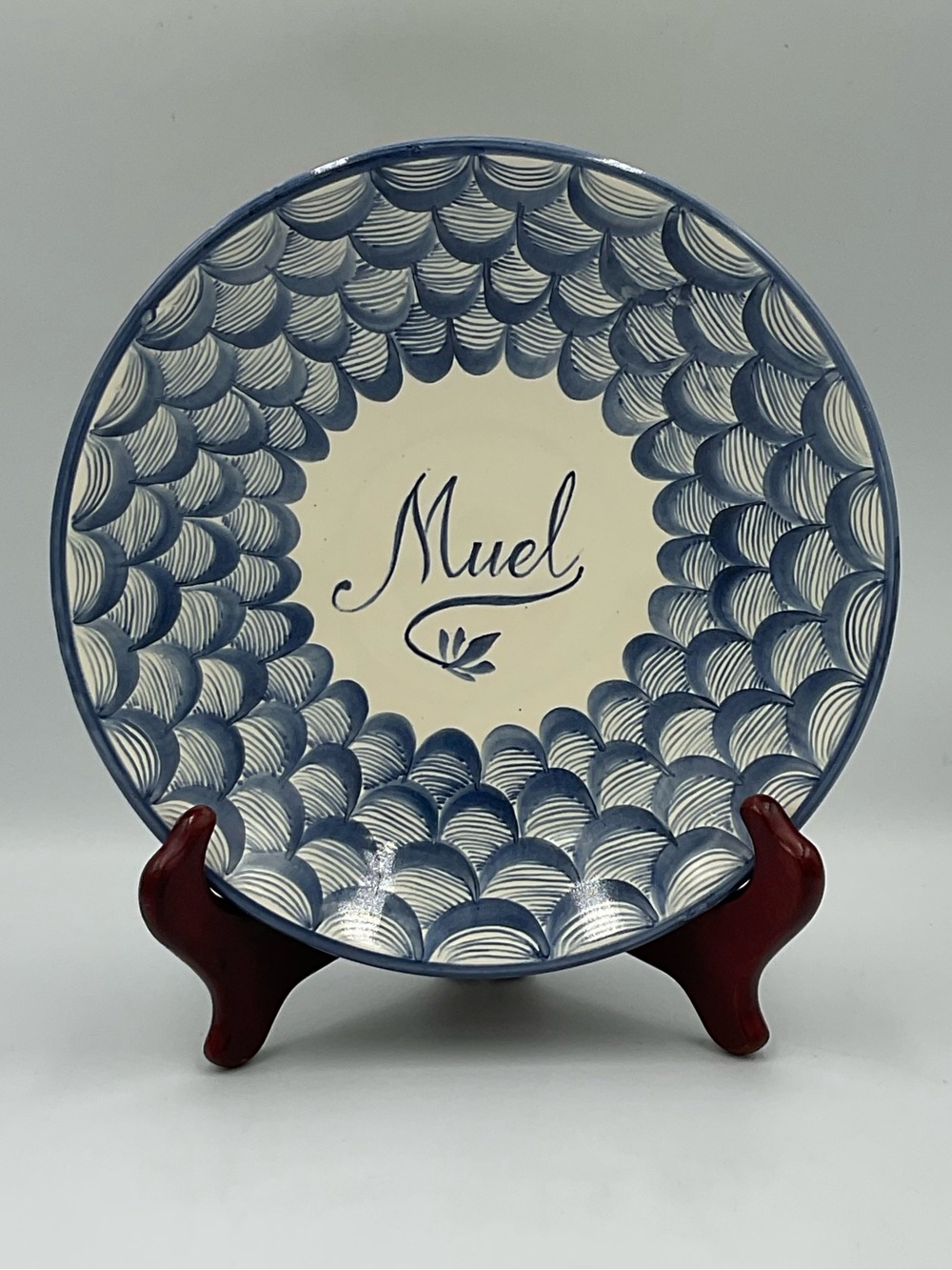Vintage Muel Hand-painted Blue & White Wave Design Bowl Spain
